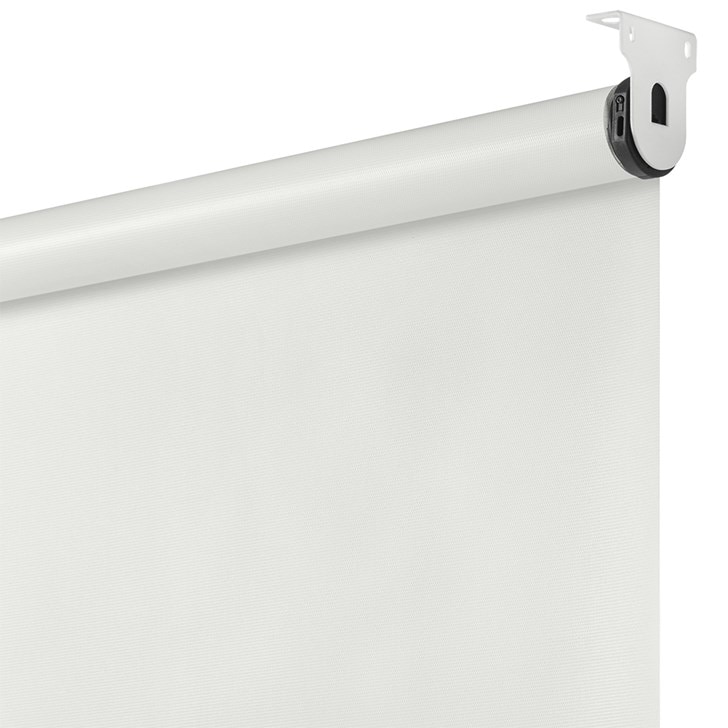 Motorized Blackout Roller Shades in the Rodeo White color.