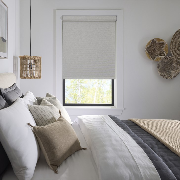 Color: Boulevard Driftwood; Headrail: Cassette Valance; Bottom Rail: Heat Sealed