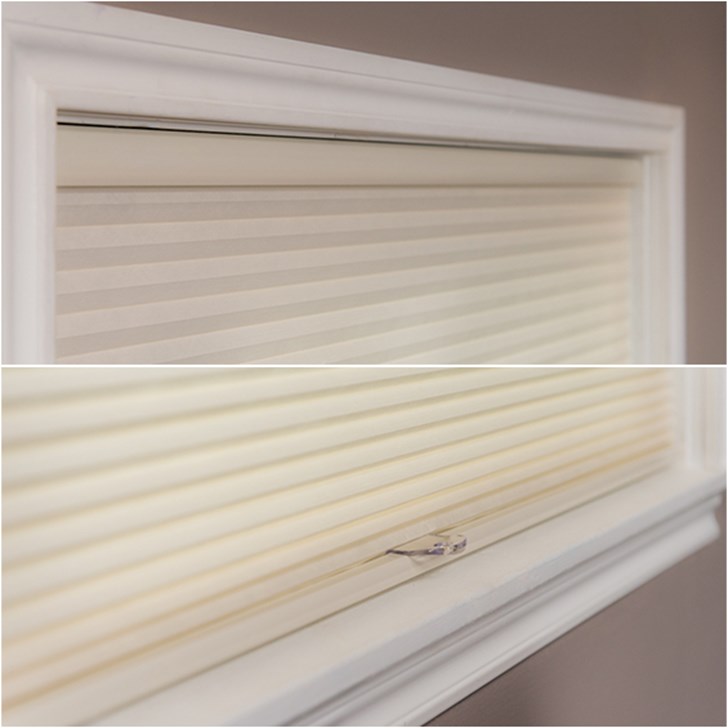 Light Filtering Cellular Shades in cordless. Color: Cream