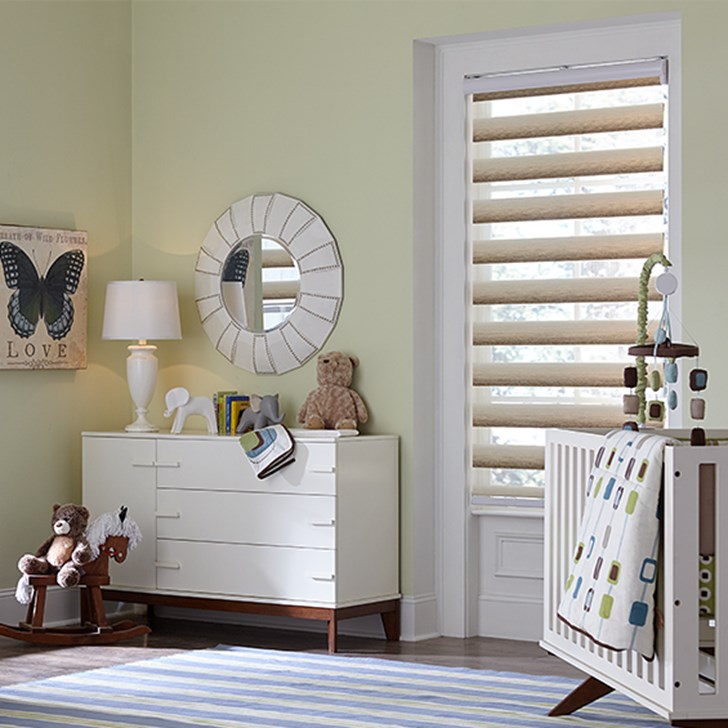 Inside mount, cordless flat sheer shade. Color: Vanilla Bean 788