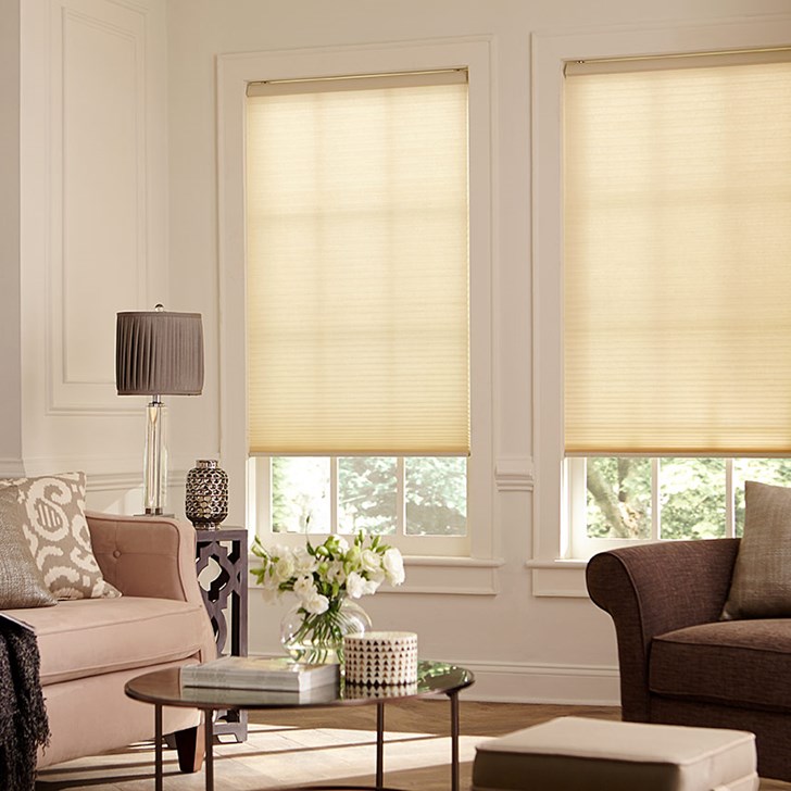 Cordless shades are a safer for kids option. Shown in the color Ivory