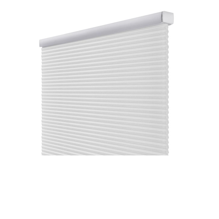 Motorized Light Filtering Cellular Shades in the White Chiffon color.