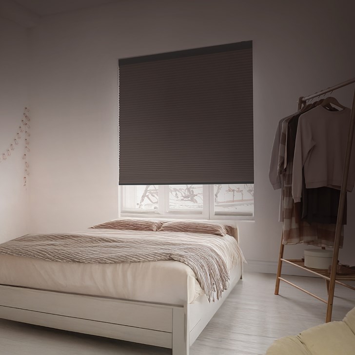 Color: Charcoal Dawn C4101; Headrail Color: Black Ink 3212; Opacity: Blackout